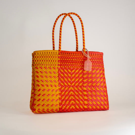 SAC À MAIN CHEVRON JAUNE ET ORANGE