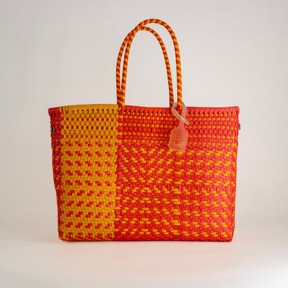 SAC À MAIN CHEVRON JAUNE ET ORANGE