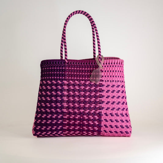 SAC À MAIN CHEVRON ROSE ET VIOLET