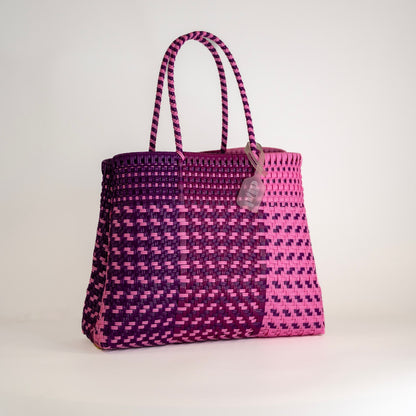 SAC À MAIN CHEVRON ROSE ET VIOLET