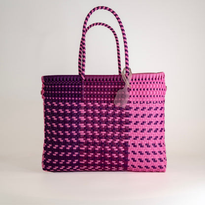 SAC À MAIN CHEVRON ROSE ET VIOLET
