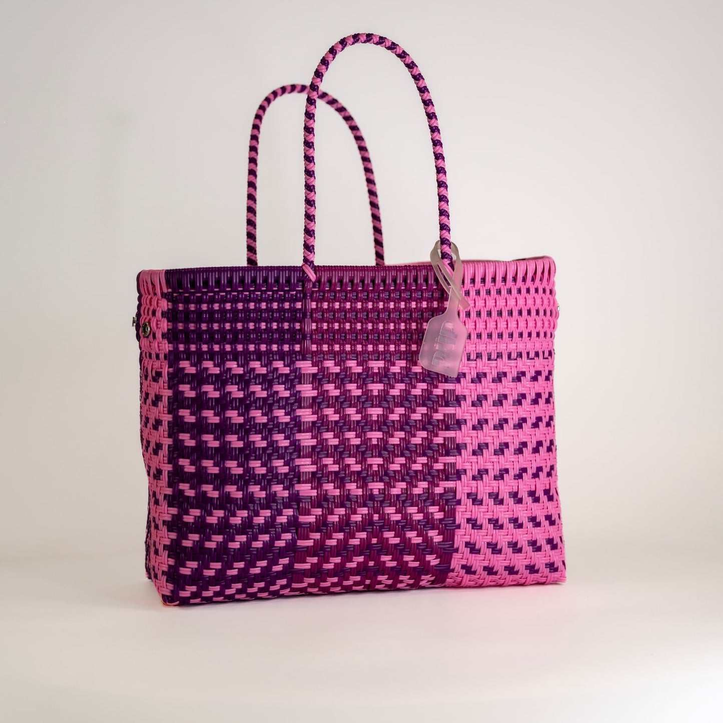 SAC À MAIN CHEVRON ROSE ET VIOLET